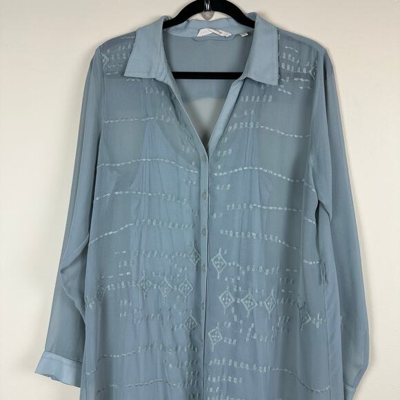 Soft Surroundings Pastel Blue Embroidered Button Front 2pc Maxi Coquette Dress M - Picture 2 of 9